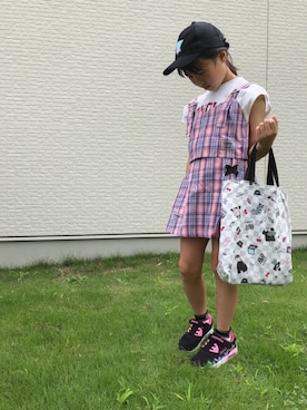 「ANAP GｉRL（アナップガール）のアイテム（トップス、ピンク系）」を使った、riinanaさん（キッズ・150cm）の夏コーディネート