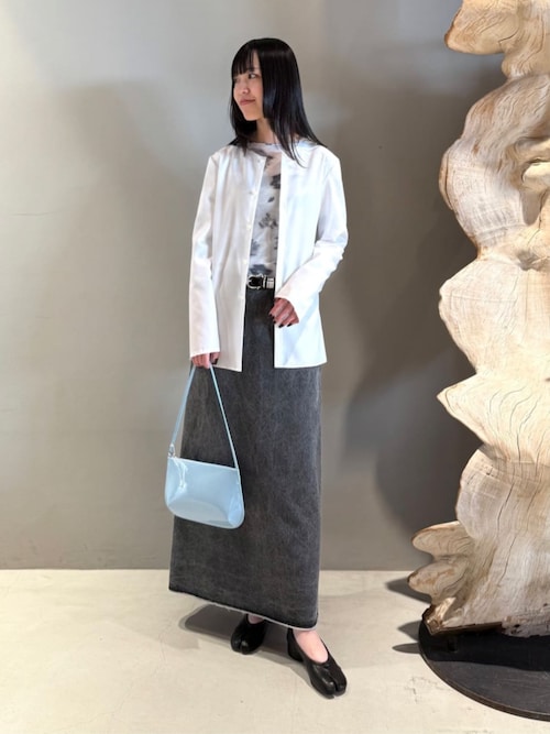 plantation WAVE ノーカラーブラウス プリーツシャツ コットン M MORE10%OFF対象〉コットンストレッチポプリン ウィングカラー