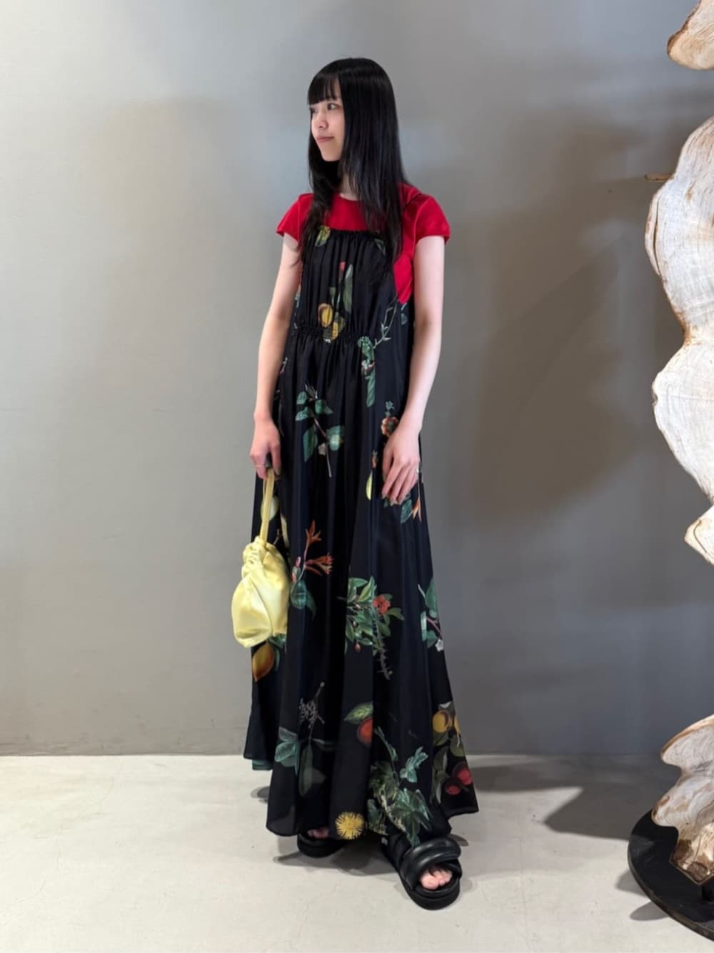 シルク Green Showerプリント キャミソールワンピース　ホワイト シルク Green Showerプリント キャミソールワンピース