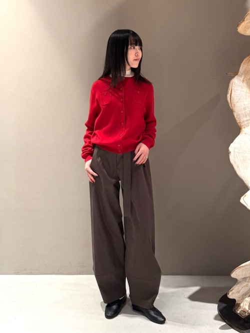 CABAN 赤 五分袖カーディガン キャバン CABaN コットンカシミヤ クルーネックカーディガン