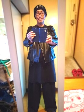 「H&M（エイチ・アンド・エム）のアイテム（ライダースジャケット）」を使った、薮内裕人さん（メンズ・169cm）の春コーディネート