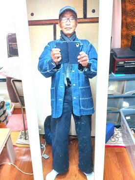 「アイテム（スラックス、ブルー系）」を使った、薮内裕人さん（メンズ・169cm）の春コーディネート