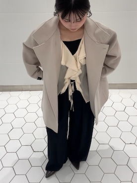 「DouDou（ドゥドゥ）のキュプラフリルブラウス（シャツ/ブラウス）」を使った、doudouyunaさん（レディース・157cm）の秋コーディネート