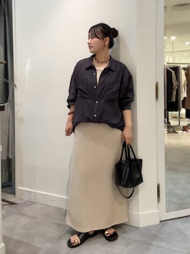 「DouDou（ドゥドゥ）の袖リブシアーデニムシャツ（シャツ/ブラウス、グレー系）」を使った、doudouyunaさん（レディース・158cm）の夏コーディネート