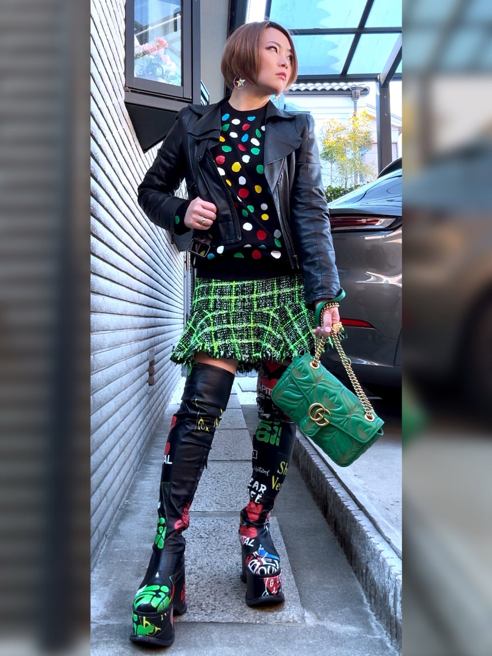 Vivienne Westwoodのライダースジャケットを使った人気ファッション