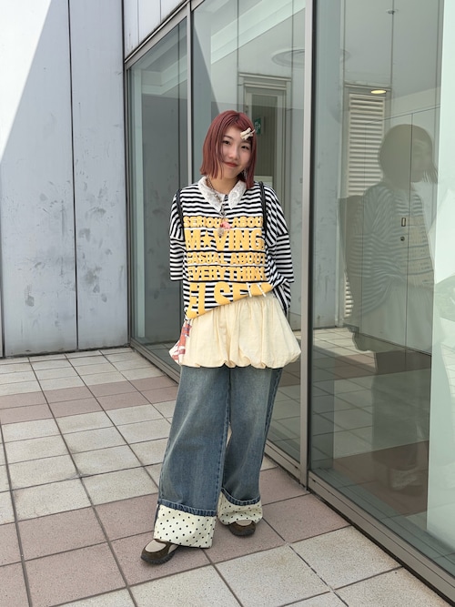 ロールアップドットワイドデニムパンツ（デニムパンツ）｜CIAOPANIC