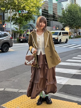 「アイテム（テーラードジャケット、グリーン系）」を使った、濱川　ひよりさん（レディース・162cm）の秋コーディネート