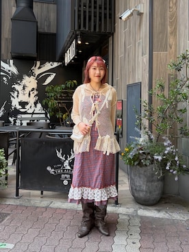 「CIAOPANIC（チャオパニック）の【2サイズ展開】メッシュリボンフーディーカーディガン（Tシャツ/カットソー、ベージュ系）」を使った、濱川　ひよりさん（レディース・162cm）の春コーディネート