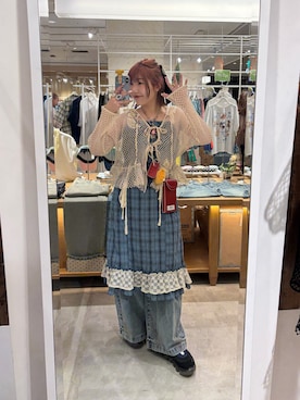 「CIAOPANIC（チャオパニック）の【2サイズ展開】メッシュリボンフーディーカーディガン（Tシャツ/カットソー、ベージュ系）」を使った、濱川　ひよりさん（レディース・162cm）の春コーディネート