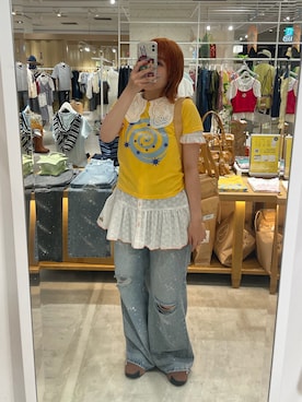 「HELLO.SANFRANCISCO（ハローサンフランシスコ）の【HELLO.SANFRANCISCO/ハローサンフランシスコ】フリルレースチュニック半袖ブラウス（シャツ/ブラウス、ホワイト系）」を使った、濱川　ひよりさん（レディース・162cm）の夏コーディネート