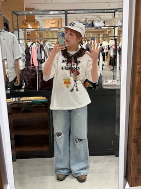 「CIAOPANIC（チャオパニック）の【TOY STORY/トイ・ストーリー】アソートグラフィックＴシャツ（Tシャツ/カットソー、ホワイト系）」を使った、濱川　ひよりさん（レディース・162cm）の夏コーディネート
