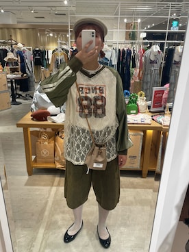 「CIAOPANIC（チャオパニック）のアイテム（ハンチング/ベレー帽）」を使った、濱川　ひよりさん（レディース・162cm）の夏コーディネート