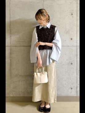 「アイテム（バレエシューズ、ブラウン系）」を使った、かえさん（レディース・162cm）の秋コーディネート