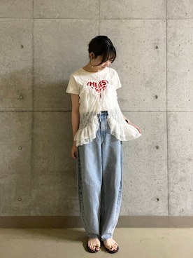 「アイテム（Tシャツ/カットソー、その他）」を使った、かえさん（レディース・162cm）の夏コーディネート