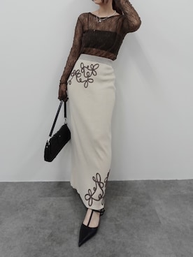 「シアートップス」｜「アイテム（Tシャツ/カットソー、ブラウン系）」を使った、Reurie'さん（レディース・152cm）の春コーディネート