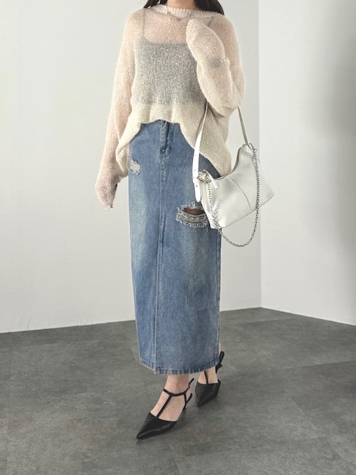 双子可♡美品♡denim dungaree ダメージデニムスカート セール】ダメージデニムスカート／damage denim skirt スカート デニム
