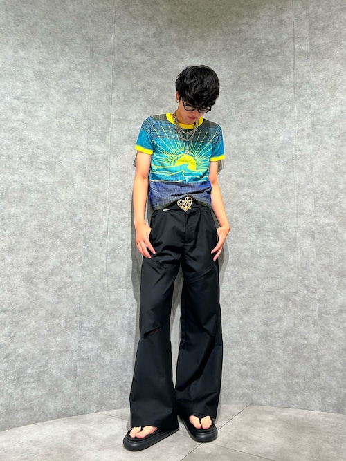 Desigual tシャツ 波モチーフ ニットTシャツ レディース