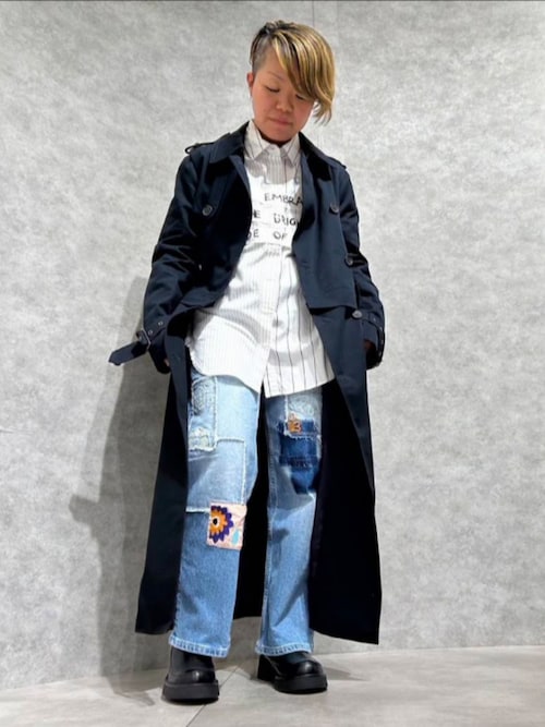 カジュアル デニム ワーク シミターパンツ ワイド ジーンズ パッチワークワイドデニムパンツ（デニムパンツ）｜Desigual