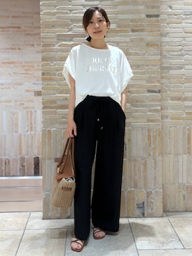 「Elura（エルーラ）のラメタンクトップ／105302（Tシャツ/カットソー、ベージュ系）」を使った、ユキさん（レディース・157cm）の夏コーディネート