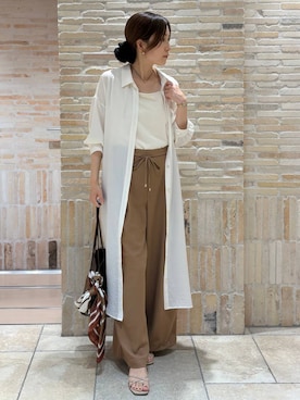 「Elura（エルーラ）の冷感ノースリーブプルオーバー/1046062（Tシャツ/カットソー、ホワイト系）」を使った、ユキさん（レディース・157cm）の夏コーディネート