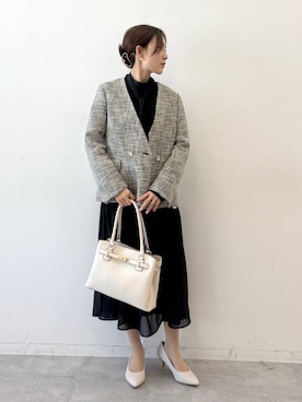 「アイテム（ノーカラージャケット）」を使った、ユキさん（レディース・157cm・30代）の冬コーディネート