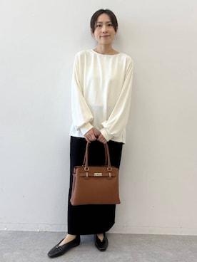 「Elura（エルーラ）の≪CEREMONY≫リュクスベルトバック/633009（ハンドバッグ、イエロー系）」を使った、ユキさん（レディース・157cm）の春コーディネート