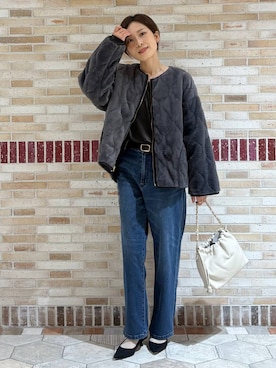 「アイテム（ノーカラージャケット）」を使った、ユキさん（レディース・157cm・30代）の秋コーディネート