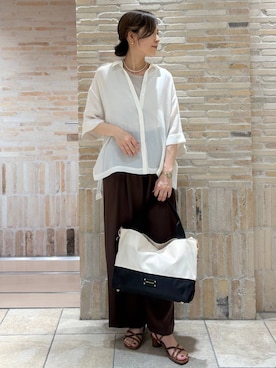 「Elura（エルーラ）のラメタンクトップ／105302（Tシャツ/カットソー、ベージュ系）」を使った、ユキさん（レディース・157cm）の夏コーディネート