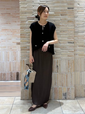 「Elura（エルーラ）の冷感ノースリーブプルオーバー/1046062（Tシャツ/カットソー、ホワイト系）」を使った、ユキさん（レディース・157cm）の夏コーディネート