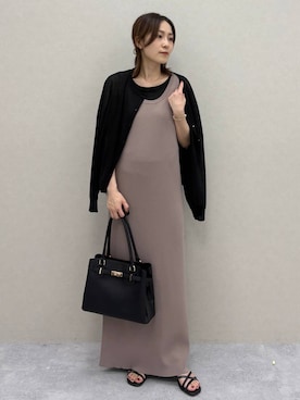 「Elura（エルーラ）のラメタンクトップ／105302（Tシャツ/カットソー、ブラック系）」を使った、ユキさん（レディース・157cm）の夏コーディネート