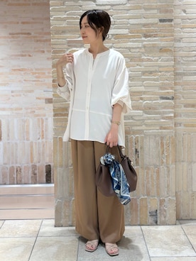 「Elura（エルーラ）のラメタンクトップ／105302（Tシャツ/カットソー、ベージュ系）」を使った、ユキさん（レディース・157cm）の夏コーディネート