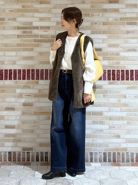 「アイテム（ショルダーバッグ、イエロー系）」を使った、ユキさん（レディース・157cm）の冬コーディネート