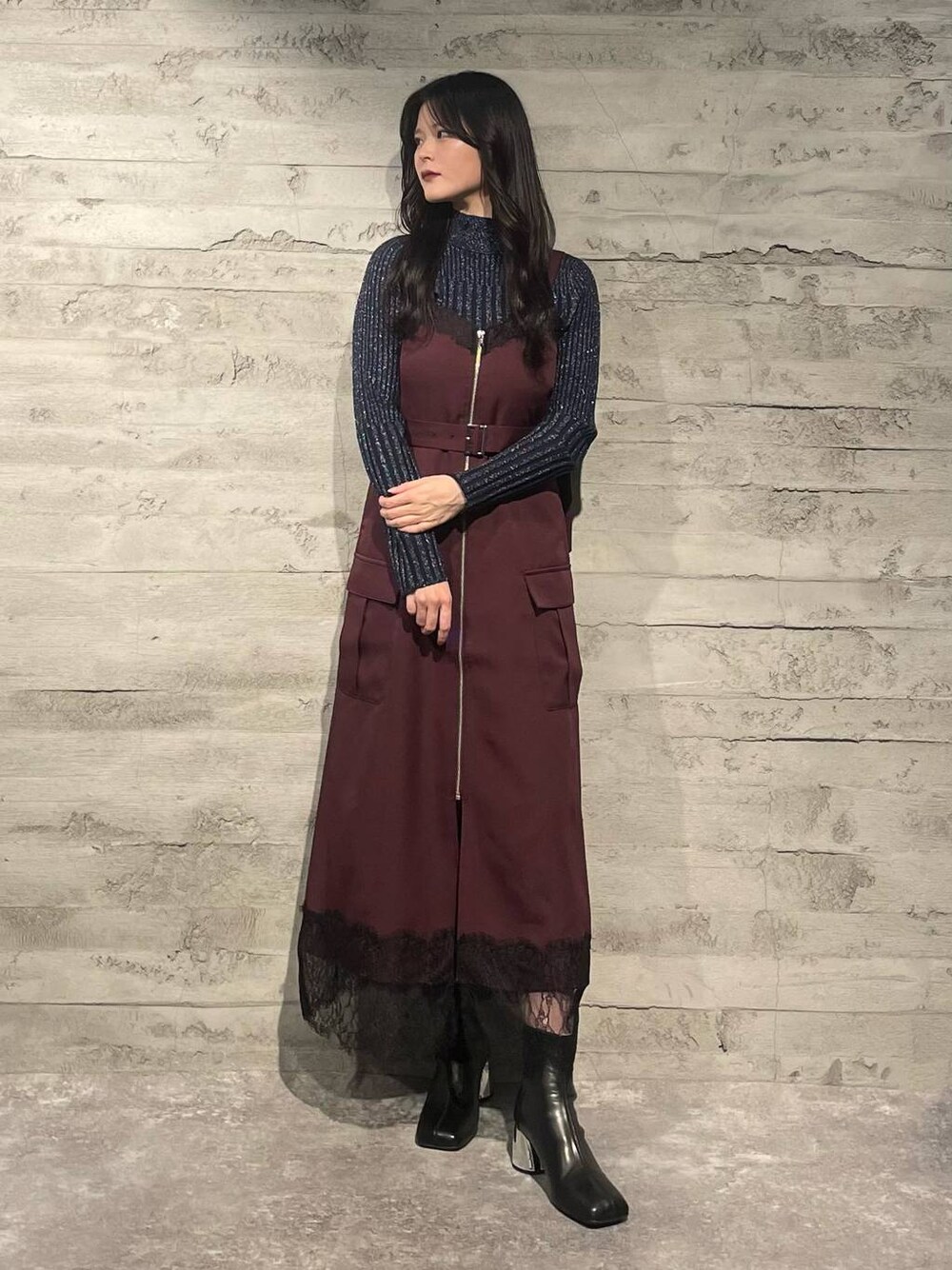 【新品タグ付】HARE　レースドッキングカーゴジャンスカ　ボルドー　スカート HARE（ハレ）の「レースドッキングカーゴジャンスカ(HARE)（ジャンパー