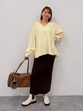 「アイテム（ボストンバッグ）」を使った、mikaxさん（レディース・158cm・40代）の冬コーディネート