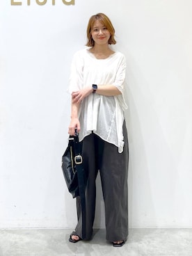 「Elura（エルーラ）のアイテム（サンダル）」を使った、mikaxさん（レディース・158cm）の夏コーディネート