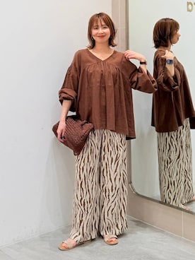 「Elura（エルーラ）の【イージーケア・防シワ機能付き】サラサラリラクシーワイドパンツ＜低身長サイズあり＞/656777（其他裤装、その他）」を使った、mikaxさん（レディース・158cm）の春コーディネート