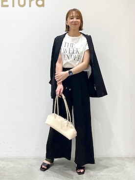 「Elura（エルーラ）のロングショルダーバッグ/288165（ハンドバッグ）」を使った、mikaxさん（レディース・158cm・40代）の夏コーディネート