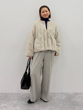 「アイテム（ノーカラージャケット）」を使った、mikaxさん（レディース・158cm）の秋コーディネート