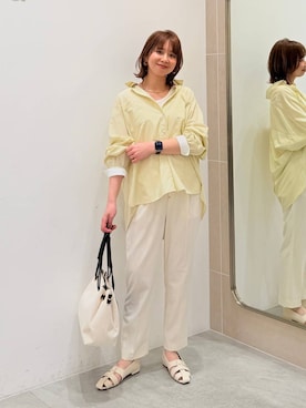 「Elura（エルーラ）のプレーンリブタンク/598154（背心、ホワイト系）」を使った、mikaxさん（レディース・158cm）の春コーディネート