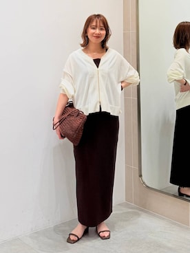 「Elura（エルーラ）のサマープロテクトナロースカート/659656（裙子、ブラウン系）」を使った、mikaxさん（レディース・158cm）の春コーディネート