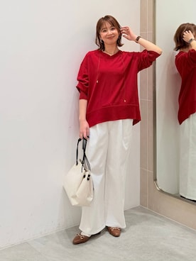 「Elura（エルーラ）の大人カラーワイドデニム＜低身長サイズあり＞/625552（牛仔裤、ホワイト系）」を使った、mikaxさん（レディース・158cm）の春コーディネート