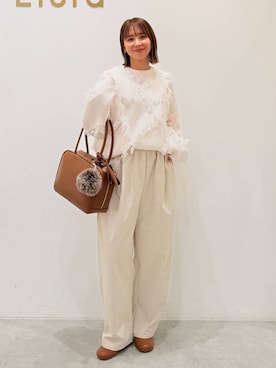 「Elura（エルーラ）のフリンジニット/621802（ニット/セーター）」を使った、mikaxさん（レディース・158cm）の秋コーディネート