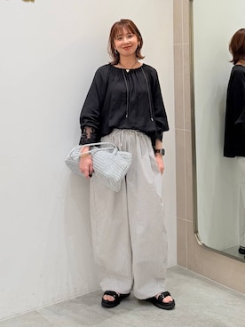 「Elura（エルーラ）のアイロンいらずワイドパンツ/634738（其他裤装、ブラウン系）」を使った、mikaxさん（レディース・158cm）の春コーディネート