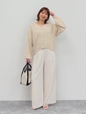 「Elura（エルーラ）のサラサラリラクシーワイドパンツ＜低身長サイズあり＞/656777（其他裤装、ホワイト系）」を使った、mikaxさん（レディース・158cm）の春コーディネート