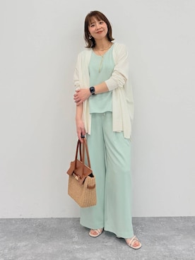 「Elura（エルーラ）のサラサラリラクシーワイドパンツ＜低身長サイズあり＞/656777（其他裤装、グリーン系）」を使った、mikaxさん（レディース・158cm）の春コーディネート
