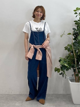 「Tシャツ」｜「アイテム（オールインワン・サロペット）」を使った、mikaxさん（レディース・158cm）の夏コーディネート