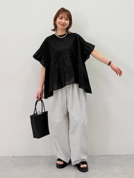 「Elura（エルーラ）のアイロンいらずワイドパンツ/634738（其他裤装、ブラウン系）」を使った、mikaxさん（レディース・158cm）の春コーディネート