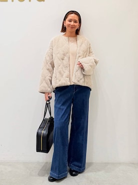 「アイテム（ノーカラージャケット）」を使った、mikaxさん（レディース・158cm・40代）の秋コーディネート