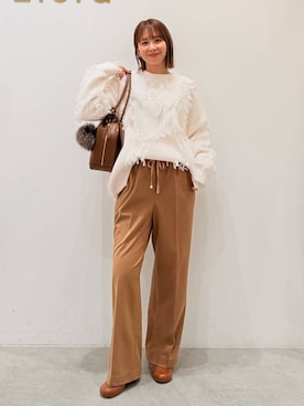 「Elura（エルーラ）のフリンジニット/621802（ニット/セーター）」を使った、mikaxさん（レディース・158cm）の秋コーディネート