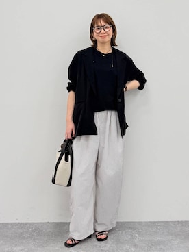 「Elura（エルーラ）のアイロンいらずワイドパンツ/634738（其他裤装、ブラウン系）」を使った、mikaxさん（レディース・158cm）の春コーディネート